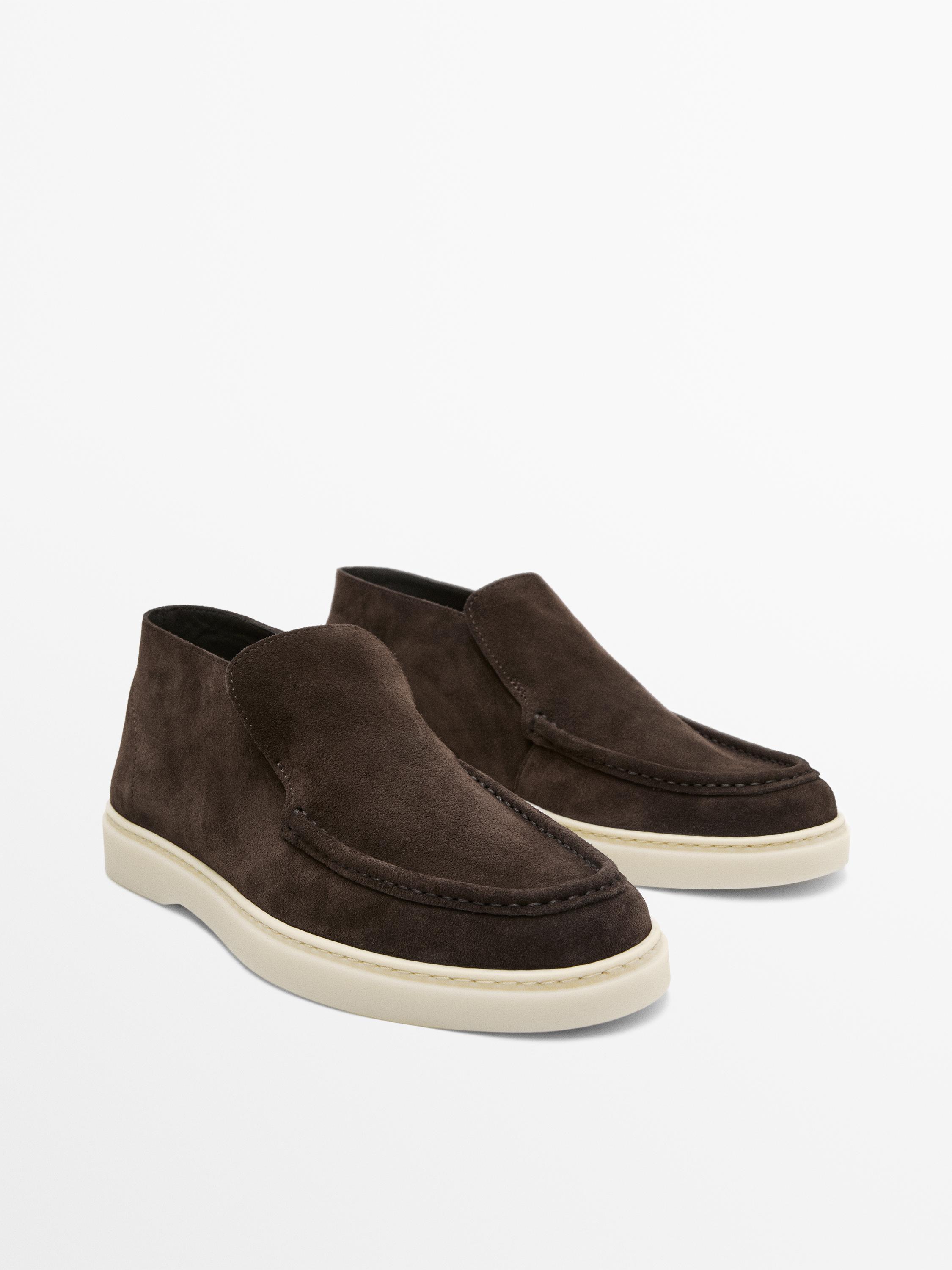 Split leather boot-style loafers